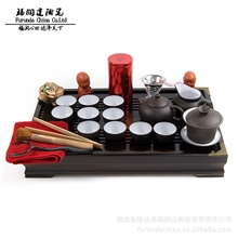 月销千套宜兴紫砂茶具套装镶嵌铜边小兰香实木整套茶盘茶具