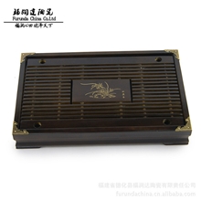 镶嵌铜边框小兰香实木茶盘抽屉式排水双用德化茶具茶盘