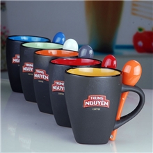 外贸批发G7coffee带勺座咖啡杯马克杯陶瓷杯子创意库存