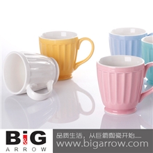 外贸出口陶瓷杯夏季糖果色条纹高脚杯果汁杯7色入支持混批