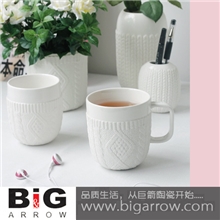 出口日本精致浮雕毛线系列马克杯双层杯花瓶花盆可分开购买