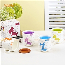 微点子爆款创意可爱小木马陶瓷杯安奇杯子带盖马克杯水杯牛奶杯