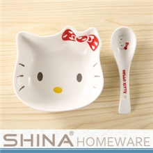 批发HelloKitty猫碗勺套装一对装(2碗2勺)儿童可爱卡通陶瓷餐具