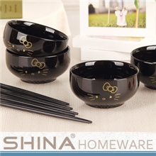 批发纯金高品质陶瓷碗Hellokitty24K金4碗4筷套装高档礼品