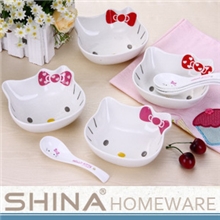 批发HelloKitty可爱造型汤碗早餐碗新骨瓷碗勺套装韩式碗