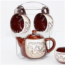 伊米陶瓷礼品套装咖啡杯茶具套装带杯架厂家直销创意杯