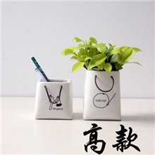 zakka杂货带绳手袋杯创意陶瓷纸袋收纳笔筒花盆手机座高款