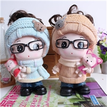 创意女孩娃娃存钱罐姐妹可爱礼物树脂储蓄罐大号眼镜美女A