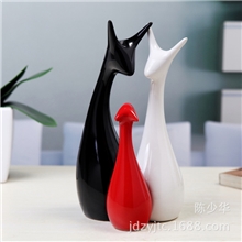 厂家直供批发现代时尚陶瓷工艺品摆件三口之家鹿