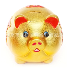 5-20寸电镀陶瓷金猪存钱罐储蓄罐开业家居摆件潮州招财猫批发