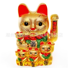 8-16寸招手电镀陶瓷金色五福招财猫开业家居摆件潮州招财猫批发