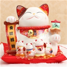 混批,潮州陶瓷9寸金运招财宝船招财猫批发储蓄罐陶瓷工艺摆件礼品