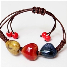 【精品热销】景德镇陶瓷编织五彩陶瓷手链花釉爱心手链批发