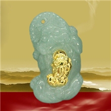 天然翡翠A货千足金貔貅金镶玉/金镶玉貔貅吊坠厂家直销