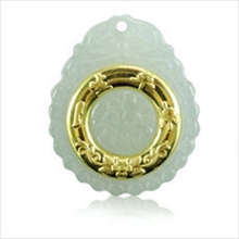 天然翡翠A货千足金/平安扣金镶玉/金镶玉平安扣/厂家直销高档礼品