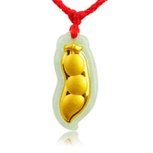 天然翡翠A货千足金/金镶玉四季豆/四季豆吊坠厂家批发直销礼品