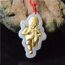 厂家批发创意礼品纯金天使金镶玉天然翡翠吊坠玉器礼物首选