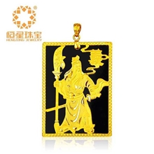 正品金镶玉关公舞刀吊坠镶千足金厂家批发深圳恒星珠宝