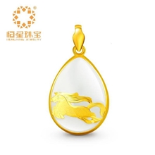 天然和田玉千足金金镶玉生肖马吊坠厂家批发分销恒星珠宝