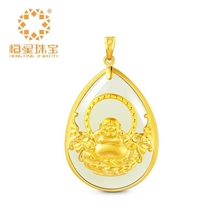 千足金999佛保平安金镶玉吊坠深圳恒星珠宝厂家批发分销