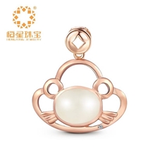 恒星珠宝和田白玉18k金金镶十二生肖鼠玉米奇鼠吊坠分销