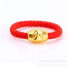 本命年转运珠红绳戒指手工编织戒指高仿黄金镀金保色戒指