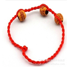 男女通用红绳三个木佛珠手链三个护身符手饰流行时尚手饰手链