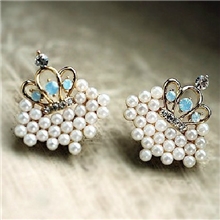 E0225精致珍珠爱心碎钻小皇冠耳钉