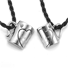 一辈子的爱项链时尚韩版情侣吊坠配黑绳项链s925纯银饰品批发