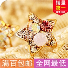 地摊热批发韩版小饰品天星镶钻金色五角星耳钉饰品批发满包邮