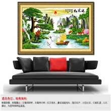 品牌精准印花客厅十字绣客厅大幅批发迎客松财运版