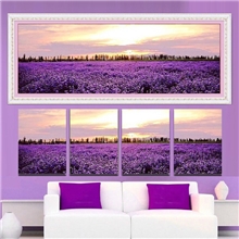 丝线爱情海四联画精准印花十字绣批发大幅新款客厅大画薰衣草