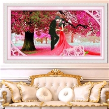 新款3D十字绣精准印花客厅挂画厂家批发樱花树下的婚礼