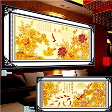 丽天世纪精准印花花开富贵金辉鸳鸯版客厅新款大画十字绣批发