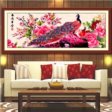 丽天精准印花十字绣批发孔雀吉祥春满华堂客厅新款一件代发