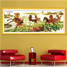 十字绣精准款品牌十字绣厂家八骏奔腾马到成功客厅
