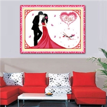 十字绣三联画批发幸福的约定五《钟》义乌品牌新款印布十字绣