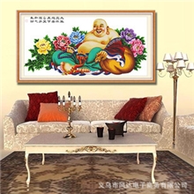 印布十字绣厂家批发弥勒佛义乌新款精准印花十字绣客厅卧室款