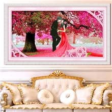 3D新品大幅客厅新款欧美兰精准印花品牌十字绣批发樱花树下的婚礼