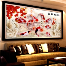 钻石画批发十字绣莲年有余九鱼图水晶圆钻画客厅新款钻石绣