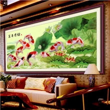 钻石画批发十字绣莲年有余九鱼超闪圆钻画客厅新款钻石绣立体画