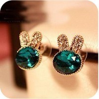 ER144韩国饰品耳钉批发韩版饰品宝石水钻精致兔子耳钉饰品