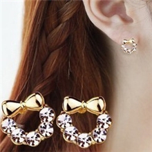 ER145饰品批发韩国饰品批发韩版耳钉蝴蝶结闪闪水钻耳钉
