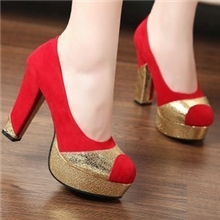 2013夏季新款粗跟高跟鞋韩国公主欧美防水台婚鞋红色新娘拼色女鞋