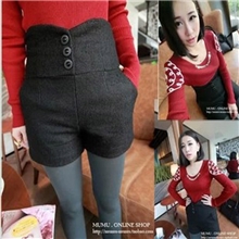2013冬装新款女装韩版好搭配6285花瓣腰排扣高腰呢子短裤