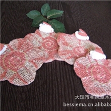 日单出口草木染杯垫新品日式棉麻家居饰品卡通小兔布艺拼贴粉红