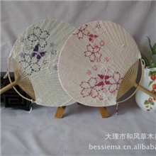 日单手工团扇精美日式和风扇子南诏草木扎染工艺蝶恋花刺子