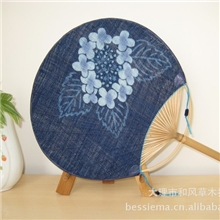限量日单团扇和风布艺刺子花蕊云南草木染精品手染绣球花靛蓝