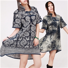 福庆有余@原创中国风复古棉麻蜡染中式改良不规则下摆连衣裙