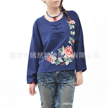 2011春夏@待月西厢@中式民族唐装圆领盘扣刺绣绣花长袖上衣/三色